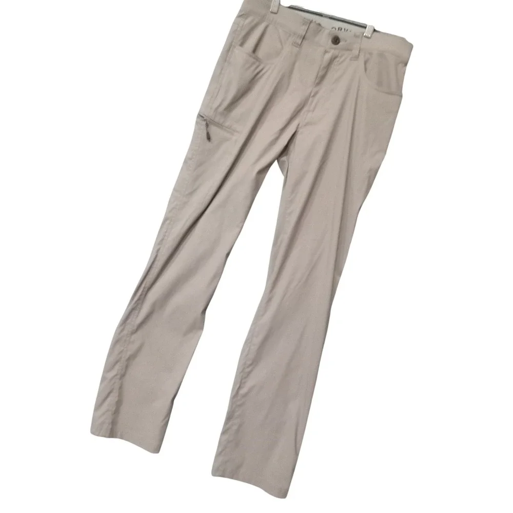Orvis Mens Tech Pants 32x32 Khaki Tan Outdoor Hiking Travel Straight Leg Pockets